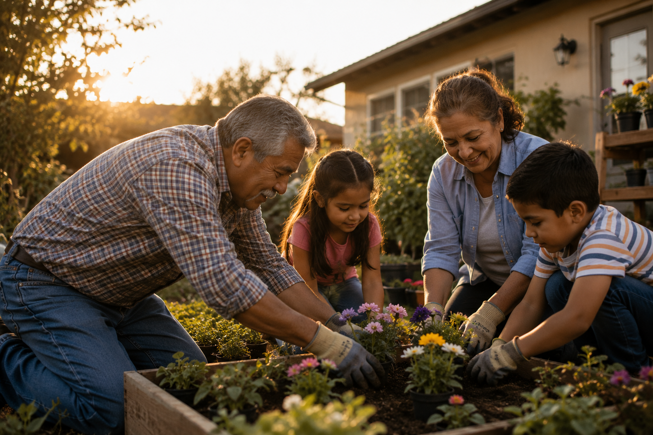 Family Garden in golden hour
